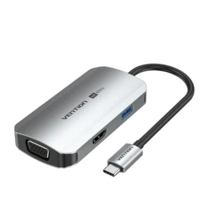 Vention USB C Multi-function 4 in 1  Docking Station USB-C to HDMI/VGA/USB 3.0/PD Docking Station 0.15M Gray Aluminum Alloy Type
