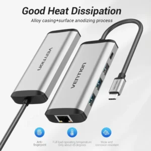 Vention USB C Multi-function 5 in 1  Docking Station  Type-C to HDMI/USB3.0*3/PD Converter 0.15M Gray Metal Type