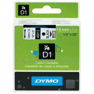 Dymo 45013 12mm X7m Black on White Tape