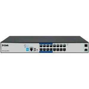 D-Link DGS-F1210-18PS-E 16-port Gigabit Long Range 250m PoE+ Smart Switch with 16 PoE ports, 2 SFP ports