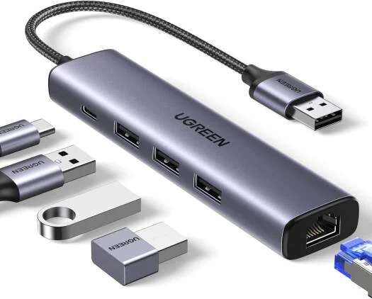 UGREEN USB3.0 to 3×USB3.0 +RJ45 (1000M) Ethernet Adapter Type-C Power Supply
