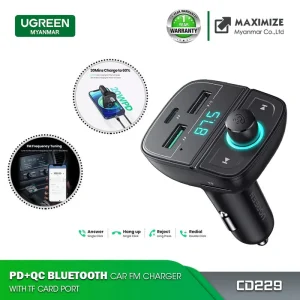 UGREEN Bluetooth Car Charger (5.0+PD+QC3.0+USB Flash Drive+TF) Black