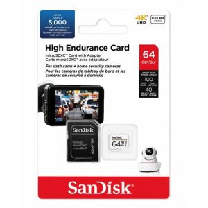 SanDisk High Endurance microSDXC 64GB + SD Adapter - for dash cams & home.